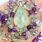 2189 Akuamarin Florit Hematit el yapımı düğümlü kolye