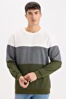 DeFacto Regular Fit Bisiklet Yaka Renk Bloklu Jakarlı Sweatshirt D5393AX24AUGN351