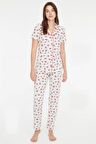 Mod Collection Kadın Çilek Desenli Boydan Patlı Pijama Takımı Gri