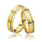 Harem Altın Sarı Beyaz Çizgili Altın Alyans 2202-3