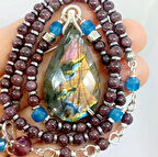 2203 Labradorit Çilek Kuvars el yapımı kolye