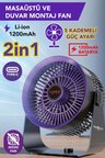 Vantilatör Masaüstü &amp; Duvar Tipi 3 Kademe Işıklı Portatif Fan Şarjlı Type-C Sessiz Çalışma Ev&amp;Ofis