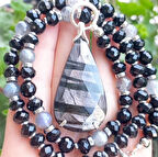 2206 Hypersthene Oniks Labradorit el yapımı kolye