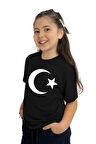 Ay Yıldız Baskılı Kız Çocuk Tişört | %100 Pamuk, Şık ve Rahat