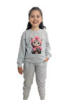 Kedicik Baskılı Alt Üst Mevsimlik Gri Takım -Kız Çocuk İçin Şık ve Rahat