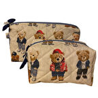 Uretti - Petek 7523  El Yapımı Teddy Bear Temalı 2'li Bakım / Portföy Çantası Seti