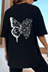 Unisex Drawing Butterflies Tasarım Kısa Kol T-shirt