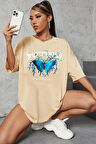 Unisex Blue Butterfly Baskılı Tasarım Tshirt