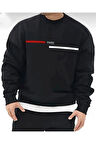 Erkek Siyah Paris Baskılı Yazılı Bisiklet Yaka Sweatshirt