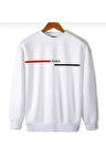 Erkek Beyaz Paris Baskılı Yazılı Bisiklet Yaka Sweatshirt