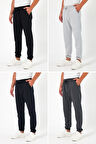 Kalın Siyah-Lacivert-Gri-Antrasit Erkek 4'lü Eşofman Altı Jogger Arka Cepli Lastik Paça Regular Fit Şardonsuz