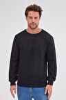 Erkek Siyah Standart Fit Normal Kesim Pamuklu Basic Bisiklet Yaka Sweatshirt