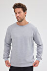Erkek Gri Fit Normal Kesim Pamuklu Basic Bisiklet Yaka Sweatshirt