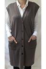 Kadın Vizon  Büyük Beden Uzun Düğmeli Yelek