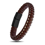 Hasır Örme Çelik ve Doğal Deri Erkek Bilekllik