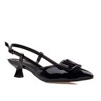 M2S Siyah Kadın Rugan Fındık Topuk Sivri Burun Klasik Terlik