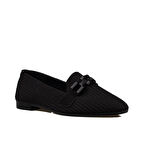 Trend Adımlar Siyah Triko Düz Zincir Askılı Kadın Babet