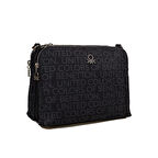 Benetton Siyah Monogram Eskitme Kadın Çapraz Çanta BNT 1275