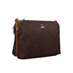 Benetton Kahverengi Monogram Eskitme Kadın Çapraz Çanta BNT 1275