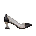 Trend Adımlar Siyah Şeffaf İşelemeli Kadın Klasik Ayakkabı