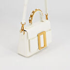 Levidor Beyaz Zincir İşlemeli Premium Kadın El Çantası