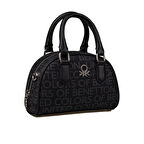 Benetton Siyah Mini Boy Monogram Eskitme Kadın El Çantası BNT1602