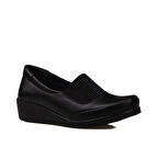 Trend Adımlar Siyah Hafif Dolgu Topuk Hakiki Deri Anne Ayakkabısı