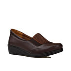 Trend Adımlar Kahverengi Hafif Dolgu Topuk Hakiki Deri Anne Ayakkabısı