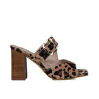 Trend Adımlar Krem Leopar Süet Desenli Kadın Topuklu Terlik