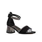 Trend Adımlar Siyah Taş İşleme Saten Cırtlı Kız Çocuk Klasik Ayakkabı