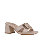 Trend Adımlar Krem Hanoda Rugan Kalın Topuk Kadın Klasik Terlik