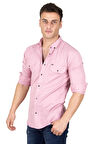 DeepSEA Erkek Pembe Likralı Çıtçıtlı Çift Cepli Dikiş Detaylı Kot Gömlek 2300419