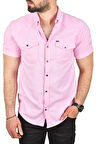 DeepSEA Erkek Pembe Slim Fit Pamuklu Likralı Kısa Kol Gömlek Kolay Ütülenebilir Çıt Çıtlı Cepli Spor Gömlek 2400253