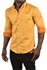 DeepSEA Erkek Hardal Sarısı Likralı Çıtçıtlı Kırışmayan Süet Kumaş Slim Fit Cepsiz Mevsimlik Gömlek 2500556
