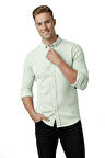 DeepSEA Erkek Mint Yeşili Slim Fit Fitilli Gömlek – Likralı Esnek Kumaş Şık Model 2500805