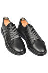 DeepSEA Erkek Siyah Yanları Kabartma Desenli Ortopedik Taban Hakiki Deri Casual Ayakkabı Sneaker 2509968
