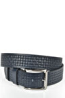 DeepSEA Erkek Lacivert Kare Desenli Hakiki  Deri Kot Kemeri Orjinal Deri 4 cm Spor Kemer 2402620