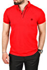 DeepSEA Erkek Kırmızı Slim Fit Dar Kesim Pamuklu Pike Kumaş Polo Yaka Tişört Nefes Alan Kıvrılmaz Polo Yaka Tişört 2503020