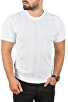 DeepSEA Erkek Beyaz Dar Kesim Pamuklu Triko Tişört Slim Fit Nefes Alan Bisiklet Yaka Tişört 2504348