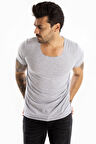 Erkek Gri Geniş Yaka Likralı Tişört 1801199
