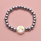 Metal Rengi Harfli Hematit Kişiye Özel Kadın Bileklik Takı