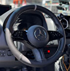 DİKİŞLİ DİREKSİYON KILIFI SİYAH DERİ NOKTALI DERİ GRİ YÜZÜK GRİ DİKİŞ MERCEDES SPRİNTER İÇİN