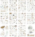 Düğün Sticker Seti, 325 Adet Çıkartma, Misafir, Konuk Defteri veya Fotoğraf Albumü için Sevgi Dolu Vintage Love Temalı, Dekorasyon için Motifli Sözcüklü Düğün Etiketi, 10 Sayfa, A5 Boyut