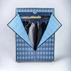 DZGN HOME EKOSE EKONOMİK ÇELİK PROFİLLİ PORTATİF HALLEY BEZ DOLAP GARDIROP-MAVİ