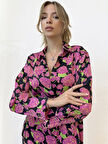 Çiçek Desenli Pembe Saten Gömlek