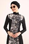 Tesmay 2242 Siyah Dijital Desenli Lycralı Tesettür Mayo