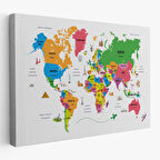 Harita Sepeti Türkçe Dünya Haritası Kanvas Tablo Ülke-Başkentli Öğretici ve Sembollü 2272