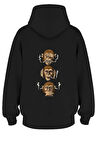 Oversize 'Blınd Monkey' Baskılı Kapşonlu Hoodie Sweatshirt