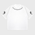 Oversize 'Black All' Baskılı Bisiklet Yaka T-Shırt