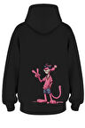Oversize 'Pink Panther' Baskılı Kapşonlu Hoodie Sweatshirt